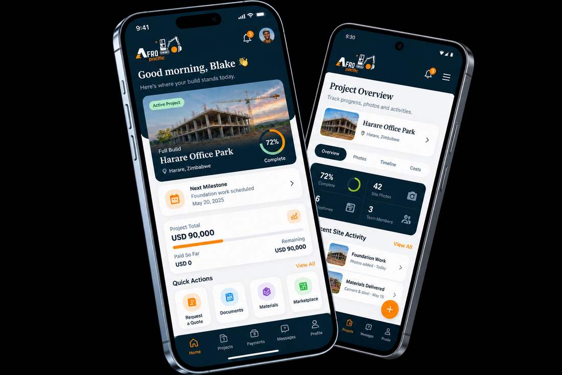 Preview of the AfroPacific project visibility app on a phone