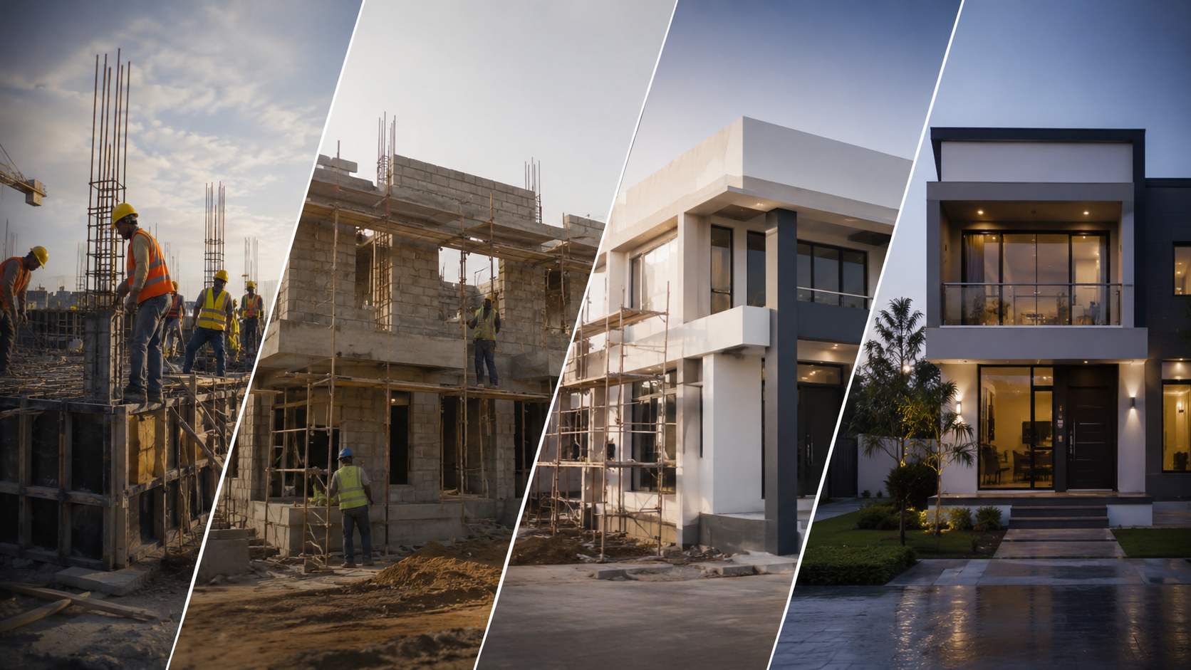 Land and early-stage construction at dusk