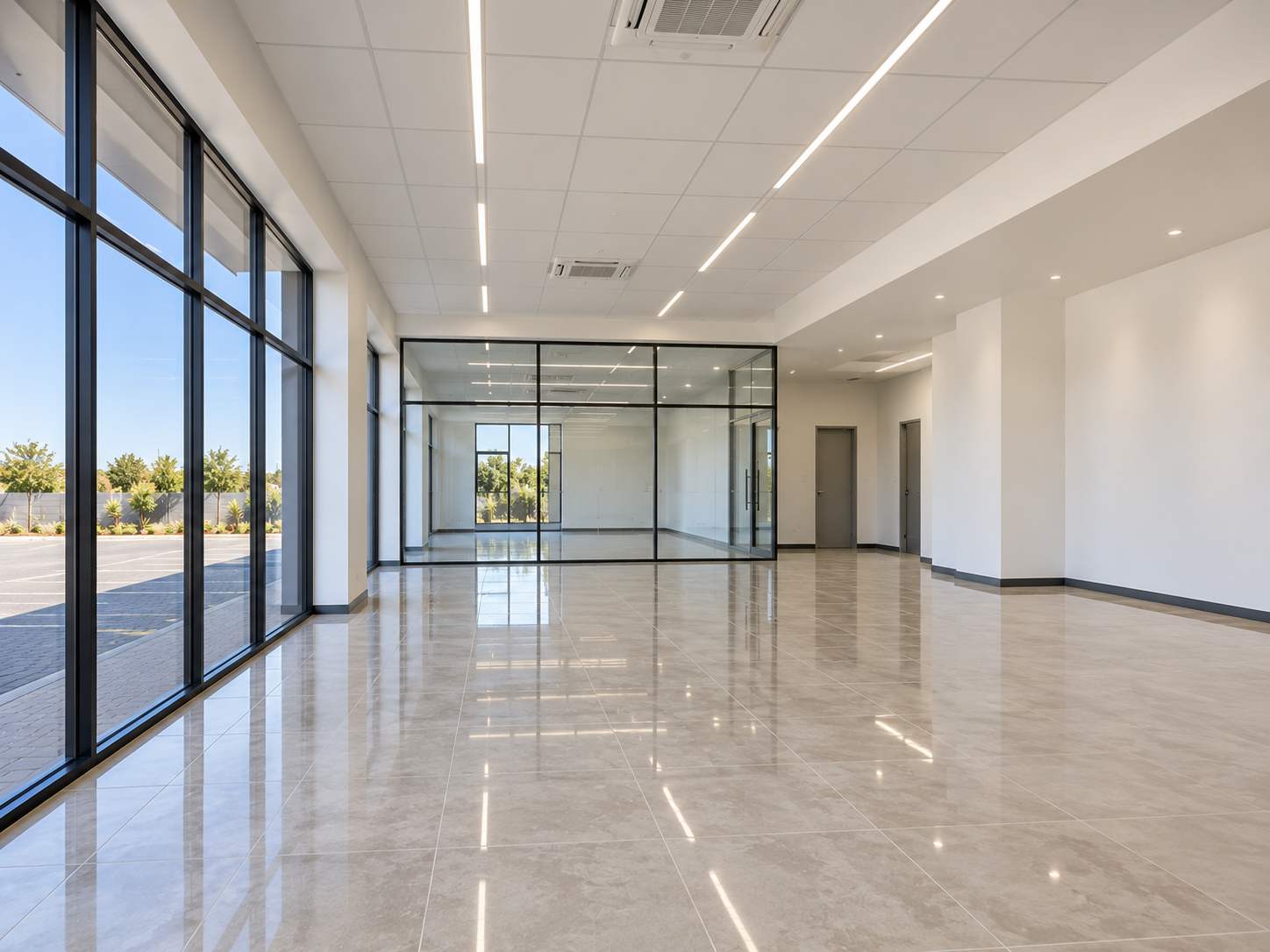 The completed retail and office fit-out, empty and ready for the tenant